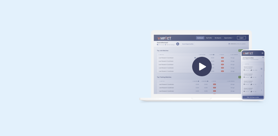 Screenshots of eMPACT application with a video play button